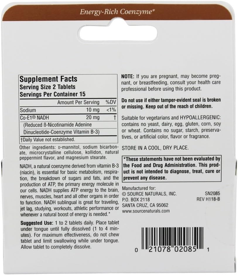 NADH 10mg Peppermint Lozenges for Energy and Alertness - 30 Count