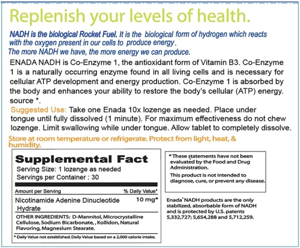 NADH Supplement with Fast-Acting Formula - Natural Energy Booster for Active Lifestyle, Jet Lag, Athletic Performance, Studying - 60 Lozenges.