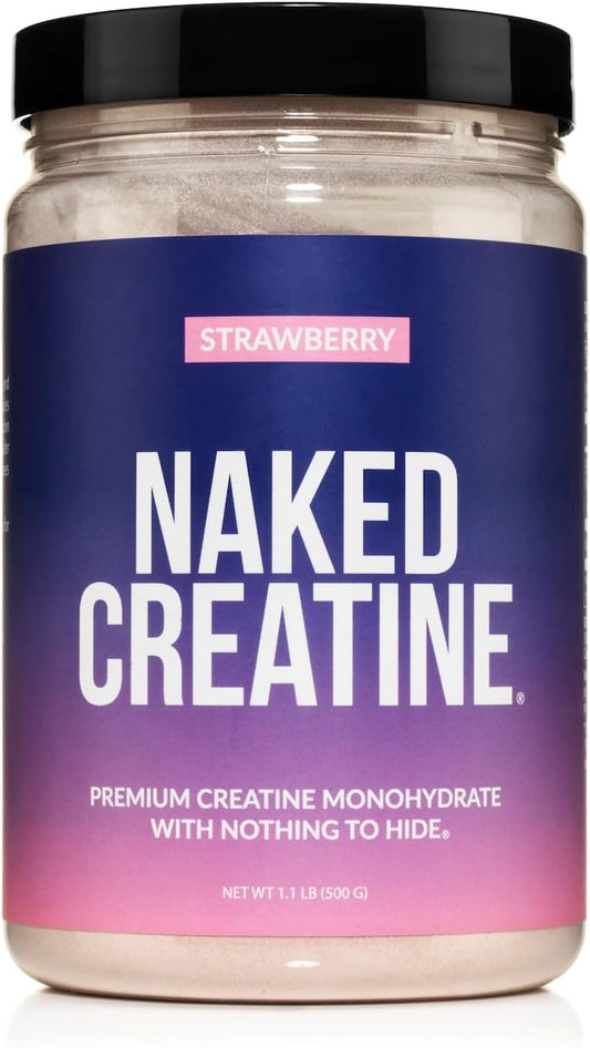 Naked Creatine Strawberry Flavored Monohydrate Powder - Vegan, Non-GMO, Gluten & Soy Free - Muscle Growth Support - 45 Servings