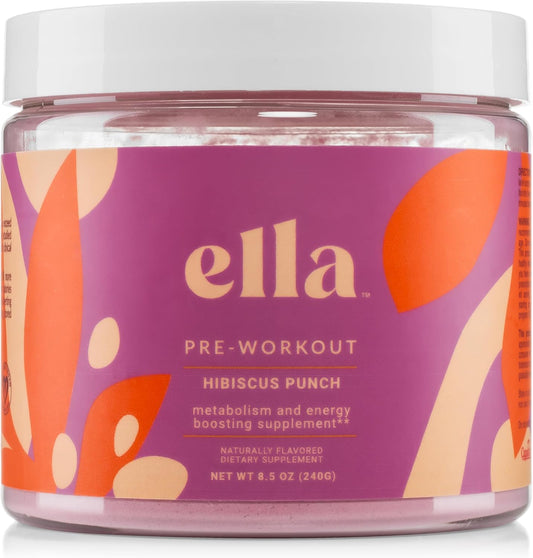Naked Ella Hibiscus Punch Pre Workout Powder with Vegan BCAA Amino Acids - Natural Caffeine Boost for Men & Women, 30 Servings