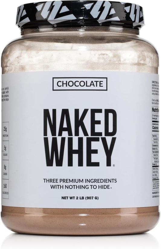 Naked Nutrition Chocolate Whey Protein Powder - Grass Fed, Organic Ingredients, GMO-Free - 24 Servings