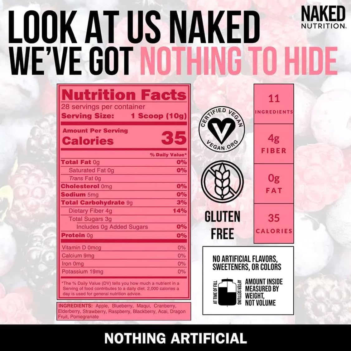 Naked Nutrition Reds Superfood Powder - Organic Polyphenol Fruit Mix, Vegan, Non-GMO, Gluten-Free - 28 Servings