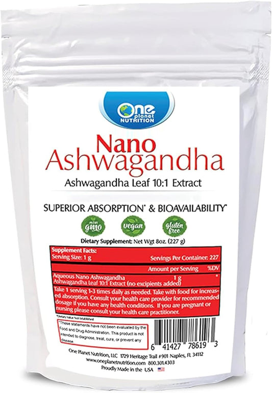Nano Ashwagandha Leaf 10:1 Extract - Non-GMO Gluten-Free Plant-Based Supplement - 8oz