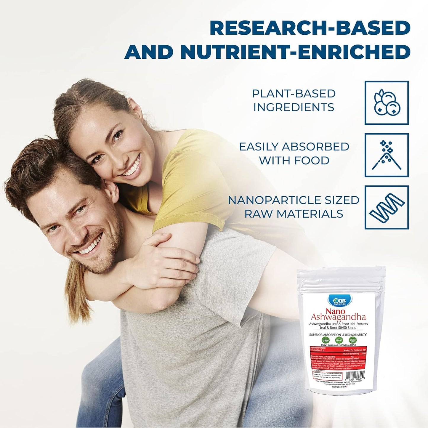Nano Ashwagandha Leaf 10:1 Extract - Non-GMO Gluten-Free Plant-Based Supplement - 8oz