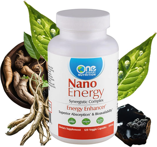Nano Energy 500 mg Veggie Capsules - Energy Boosting Blend of Ginseng, Shilajit, Ashwagandha & EGCG - 120 Servings, Non-GMO, Vegan, Gluten Free