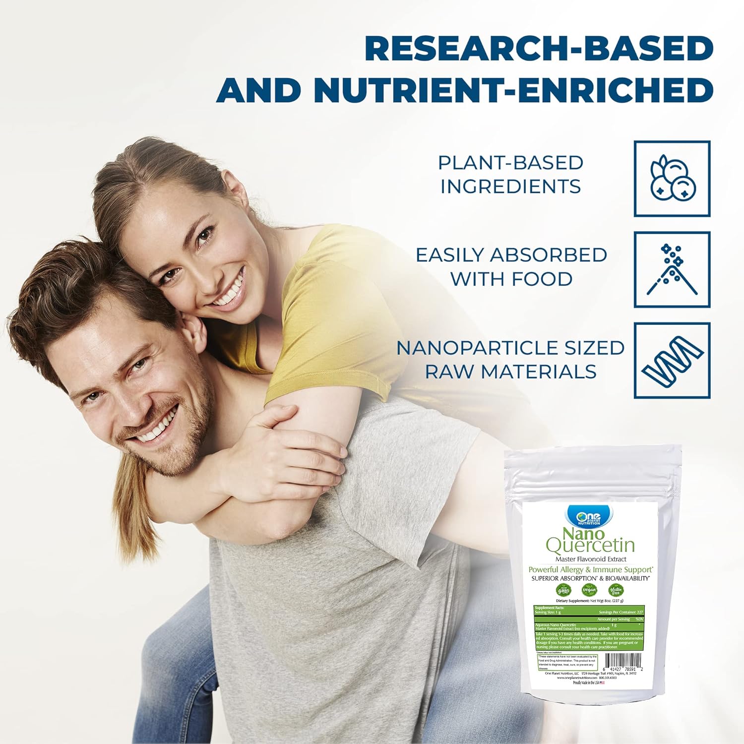 Nano Quercetin Powder 8 oz - 227 Servings, Sophora Japonica Extract, Immune Support, Antioxidant Benefits, Non-GMO, Vegan, Enhanced Absorption