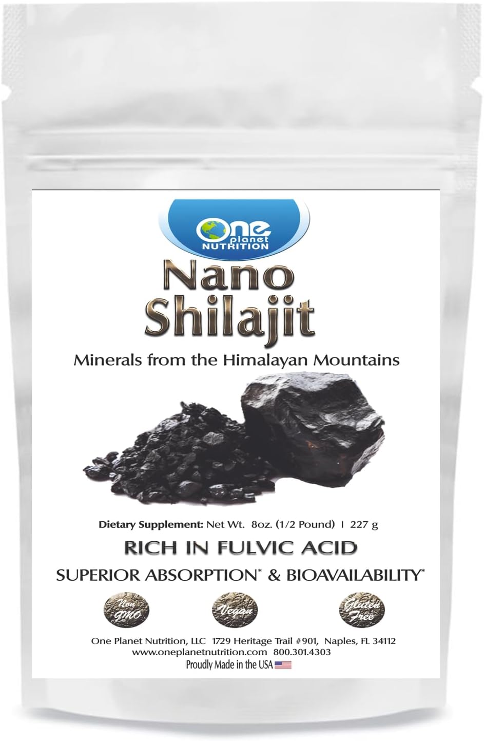 Nano Shilajit Powder 8 oz - High Fulvic Acid, Enhanced Absorption, Supports Wellness - Non-GMO, Vegan, Gluten Free
