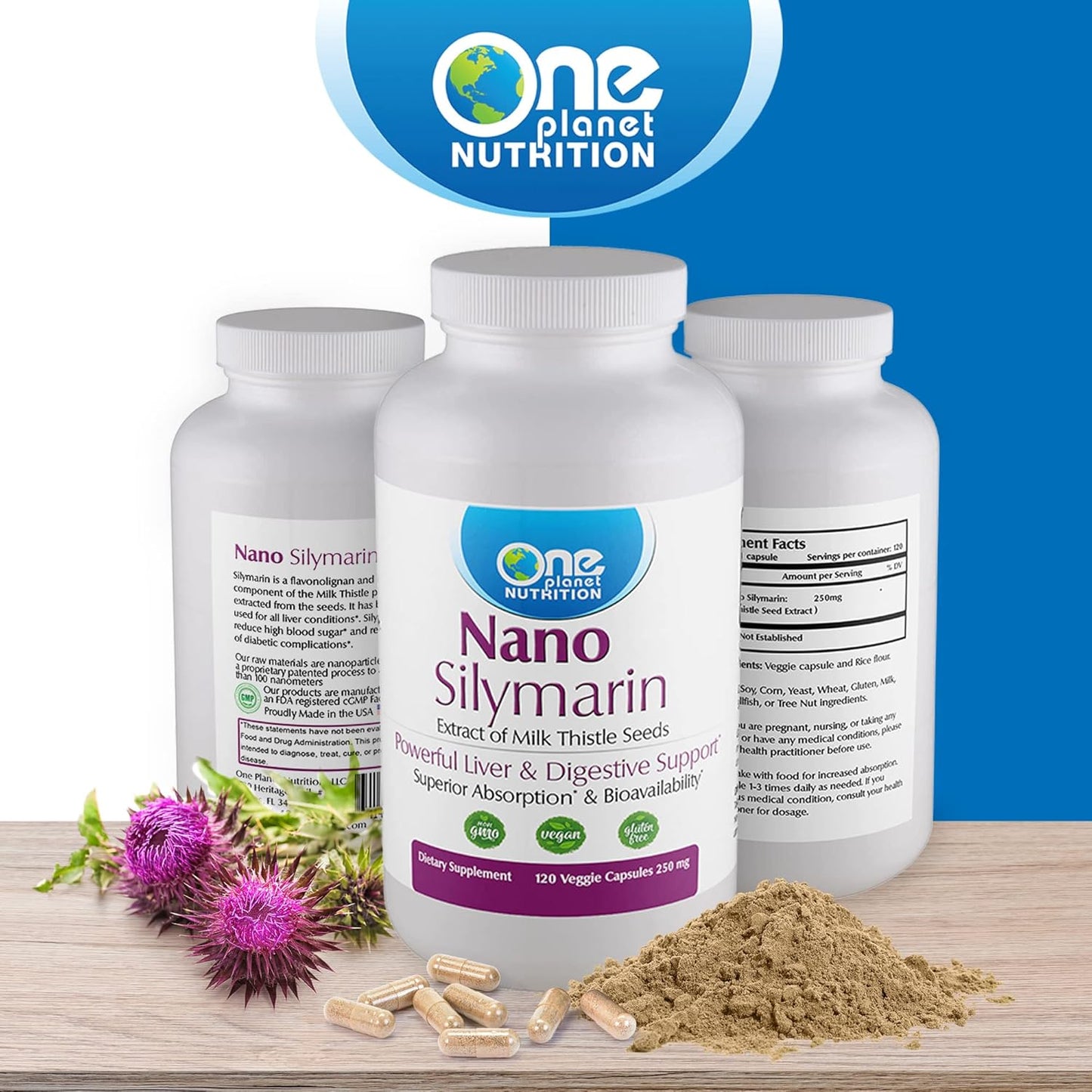 Nano Silymarin Capsules 250mg (120 Servings) - Milk Thistle Seed Extract for Liver Health & Detox - Non-GMO, Vegan, Gluten Free - Enhanced Absorption Technology