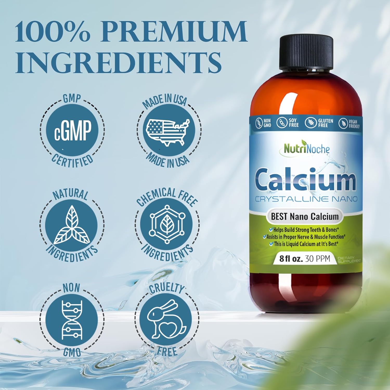 Nano-sized Liquid Calcium Supplement with Colloidal & Trace Minerals - 30 PPM for Cellular Absorption