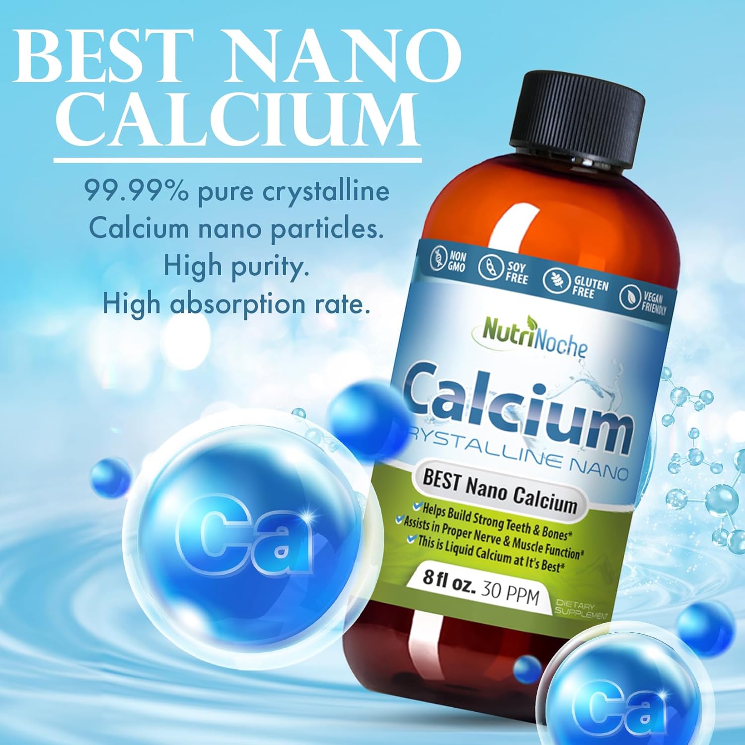 Nano-sized Liquid Calcium Supplement with Colloidal & Trace Minerals - 30 PPM for Cellular Absorption