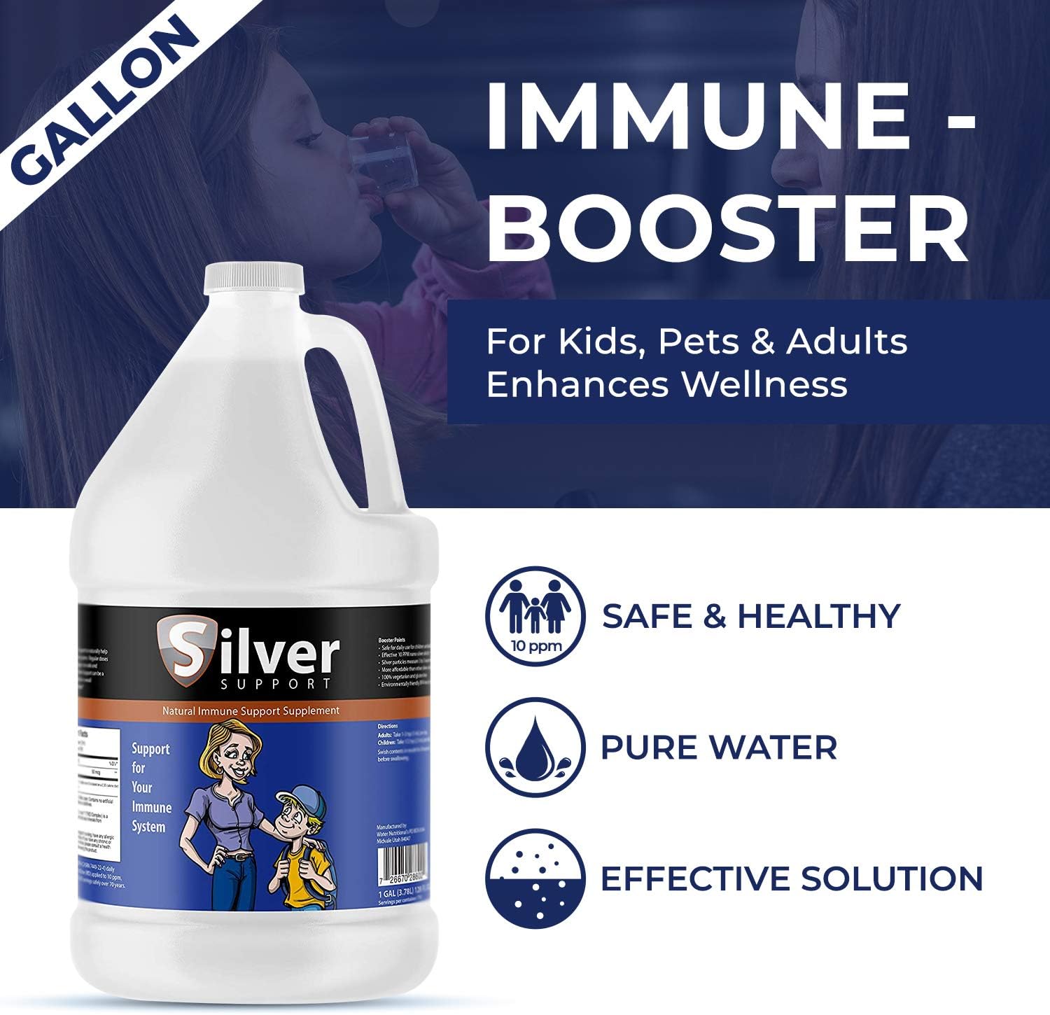 Nano-sized Silver Solution for Immune Support - Herbal Supplement for Kids, Pets & Adults - 4 Gallons