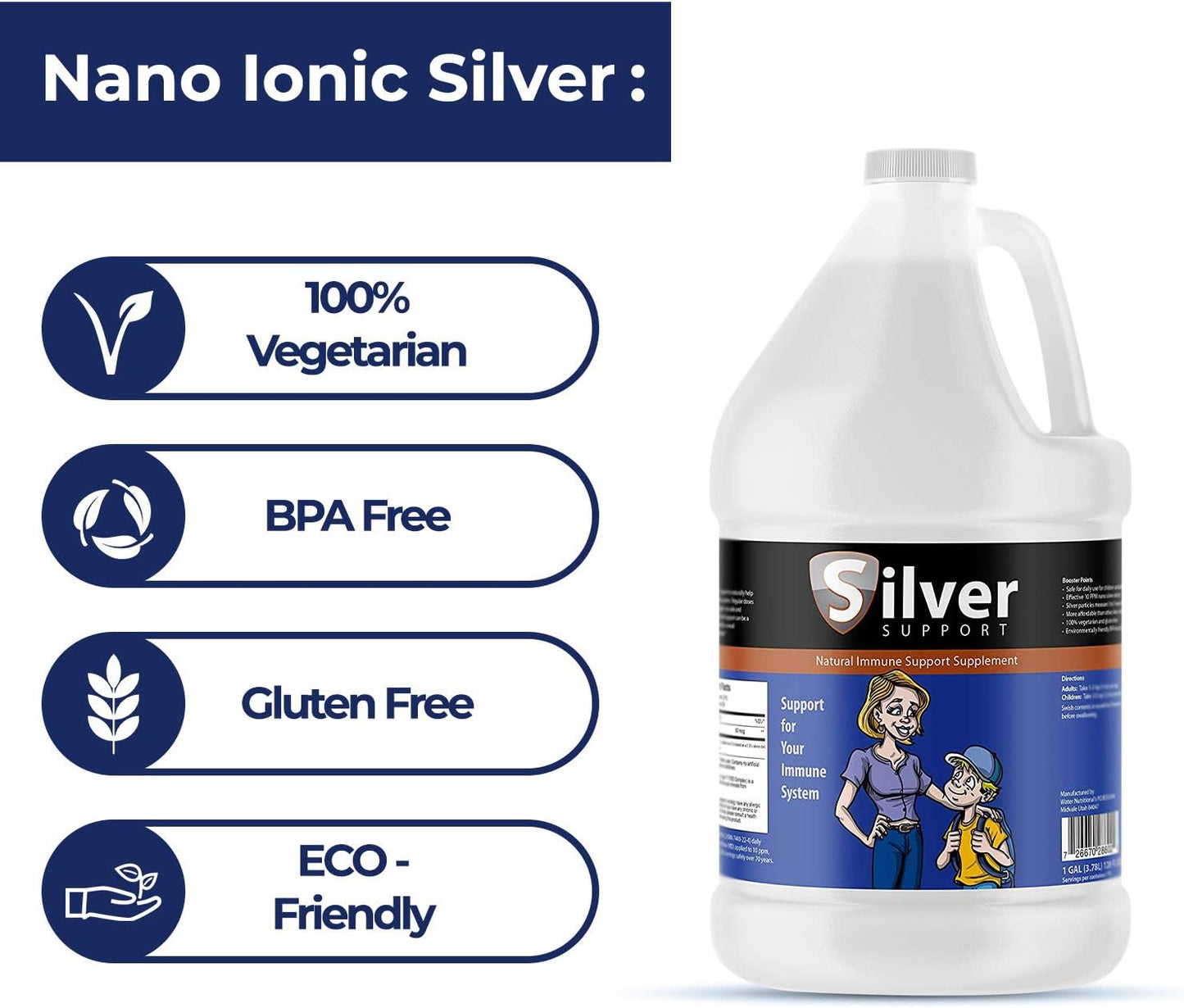 Nano-sized Silver Solution for Immune Support - Herbal Supplement for Kids, Pets & Adults - 4 Gallons