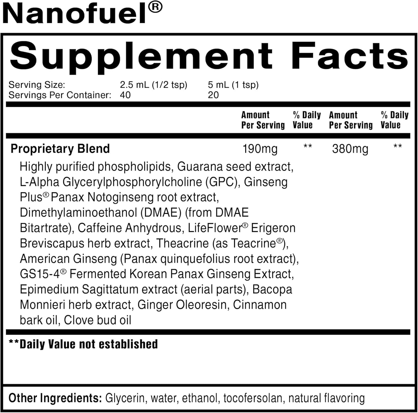 NanoFuel Energy Support Nootropic Formula for Focus and Productivity - 3.38oz / 100ml
