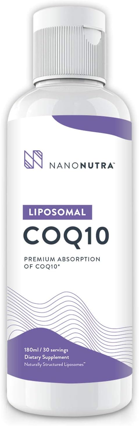 NanoNutra Liquid CoQ10 Supplement (100mg Ubiquinone) with Fast-Absorbing Liposome Technology | Non-GMO, Non-Soy | Boost Energy, Anti-Aging | 180ml/30 Servings