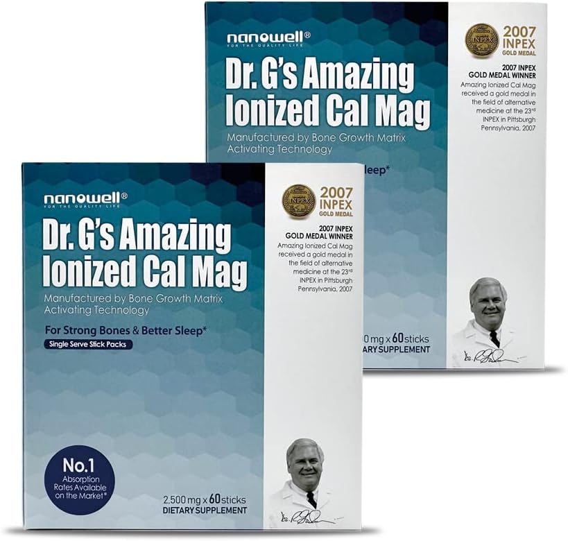 NANOWELL Dr G's Ionized Cal Mag Powder Supplement - 4-Month Supply (120 Sticks)
