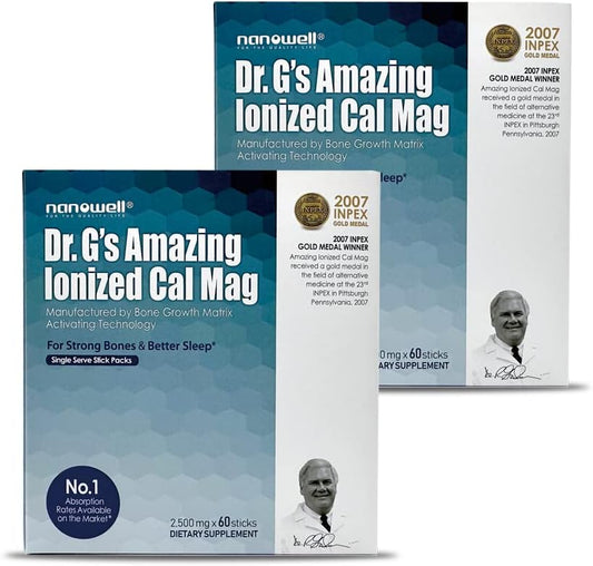 NANOWELL Dr G's Ionized Cal Mag Powder Supplement - 4-Month Supply (120 Sticks)