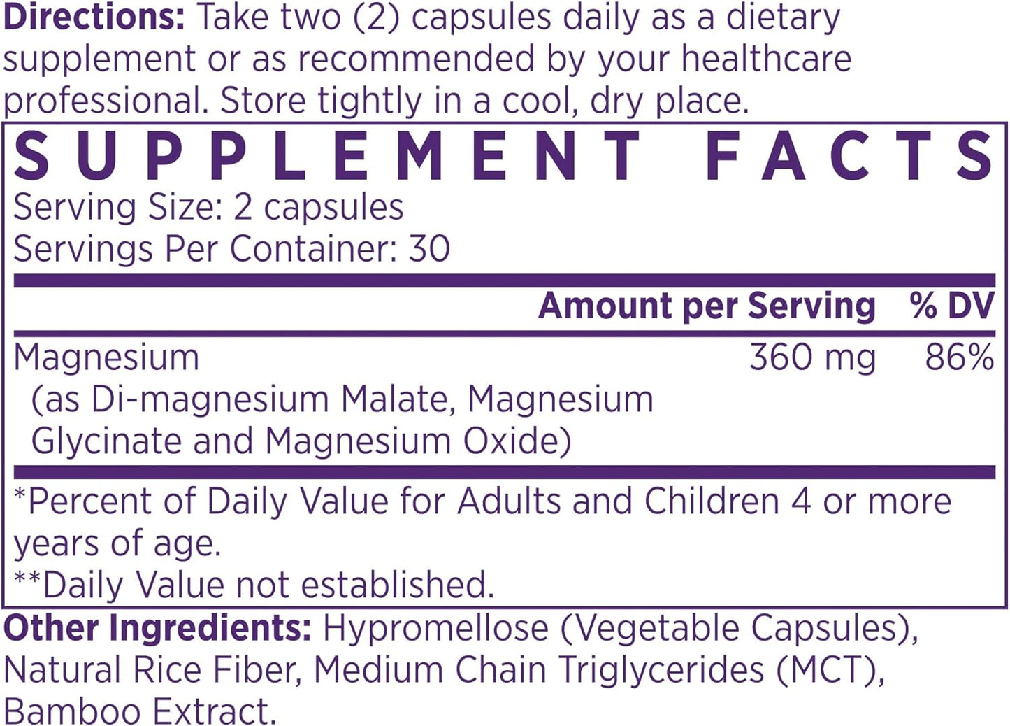 NAOMI Mighty Mg Magnesium Glycinate & Malate Complex 360mg for Heart Health, Strong Bones, and Better Sleep - 60 Veggie Caps, Gluten-Free, Non-GMO, Vegan Formula with High Absorption