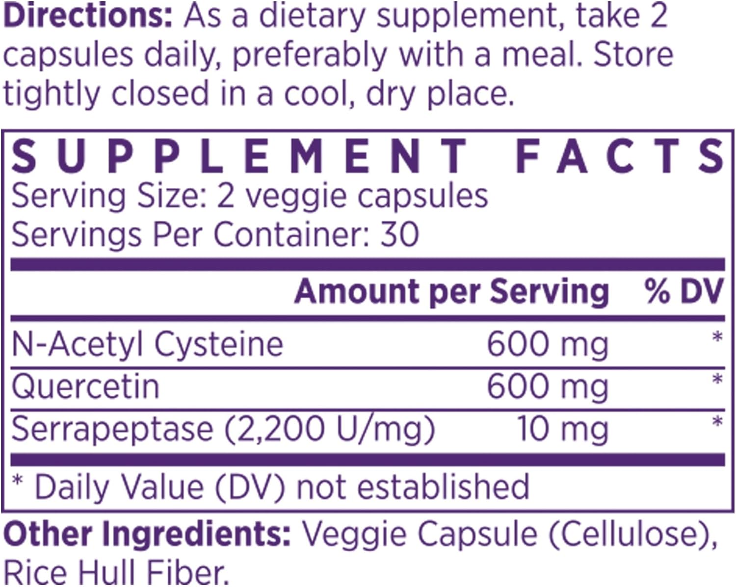 NAOMI NAC 600mg Capsules with Quercetin for Immune & Respiratory Health, Sinus Function, 60ct
