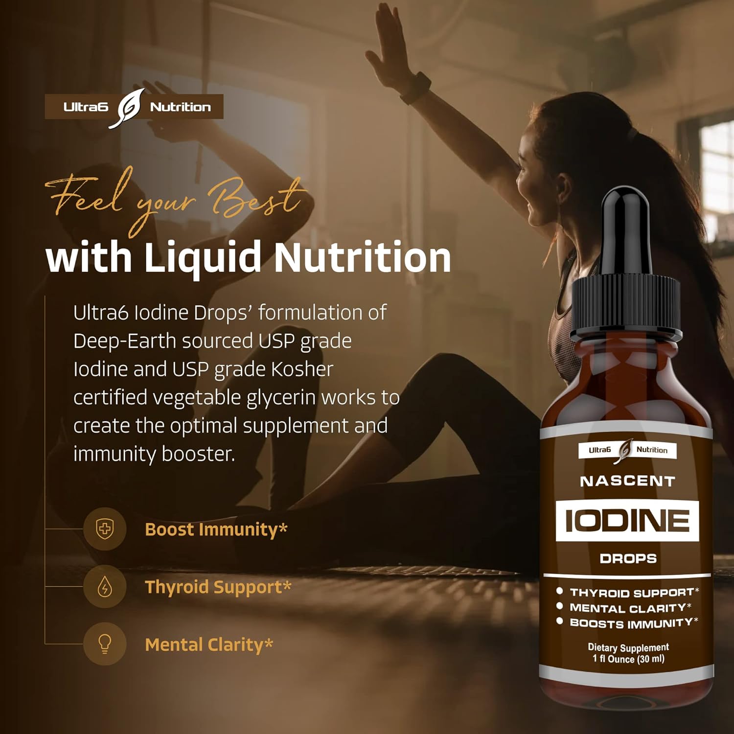 Nascent Iodine Drops for Energy & Health | Liquid Supplement & Immunity Booster | 6 Nascent Iodine Drops
