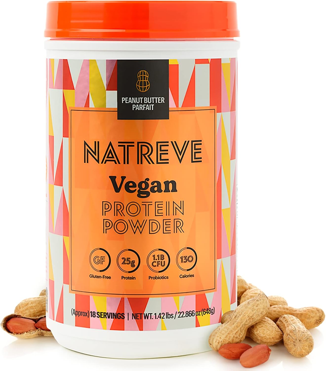 Natreve Peanut Butter Parfait Vegan Protein Powder - 25g Plant-Based Protein with Probiotics and Amino Acids, Gluten-Free - 18 Servings