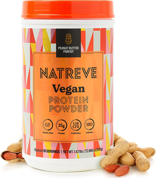 Natreve Peanut Butter Parfait Vegan Protein Powder - 25g Plant-Based Protein with Probiotics and Amino Acids, Gluten-Free - 18 Servings