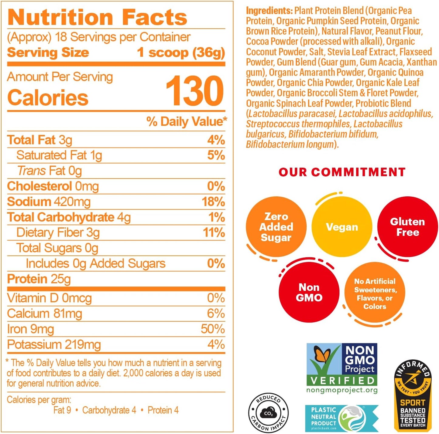 Natreve Peanut Butter Parfait Vegan Protein Powder - 25g Plant-Based Protein with Probiotics and Amino Acids, Gluten-Free - 18 Servings