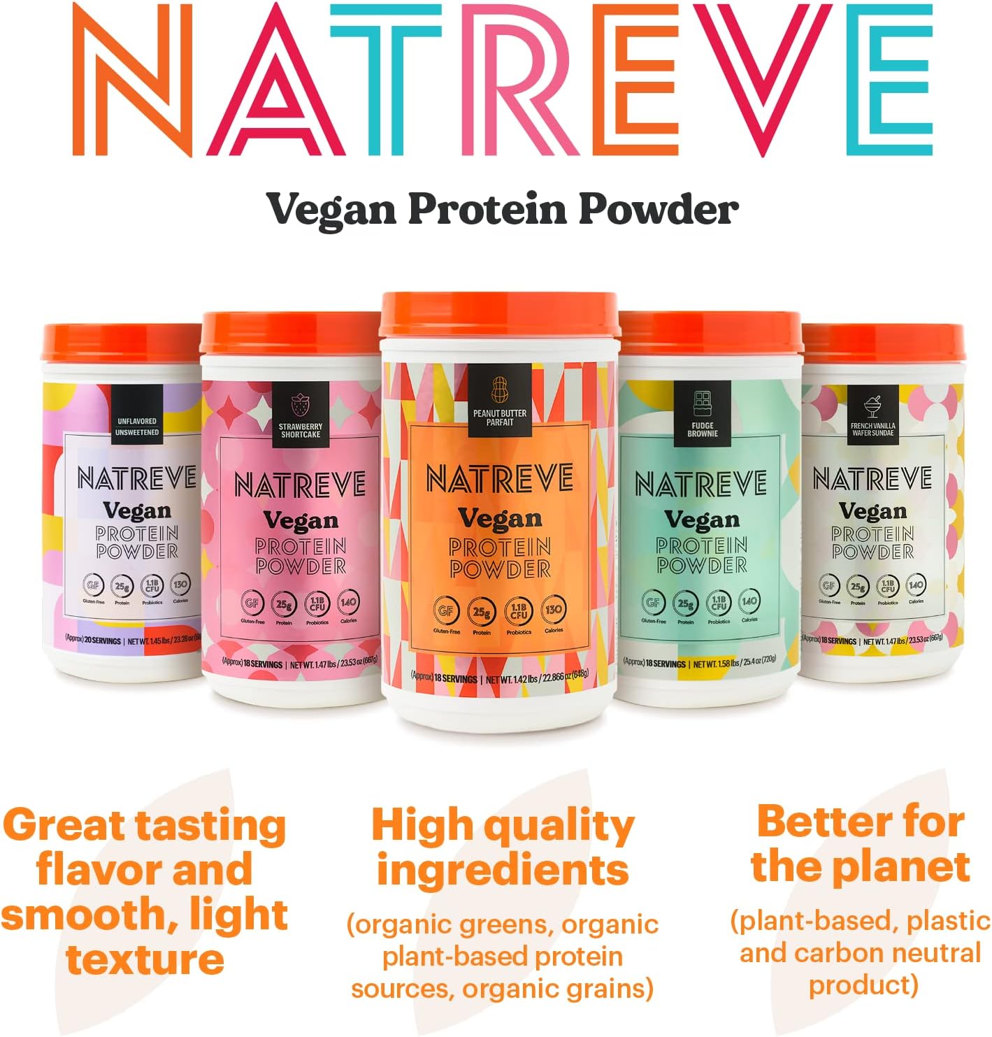 Natreve Peanut Butter Parfait Vegan Protein Powder - 25g Plant-Based Protein with Probiotics and Amino Acids, Gluten-Free - 18 Servings