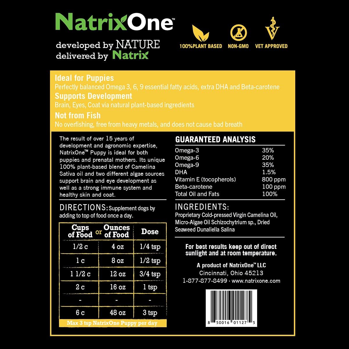 NatrixOne Omega 3 Puppy Supplement 8 oz - Boosts Immune System & Cognitive Development - All-Natural Skin & Coat Support