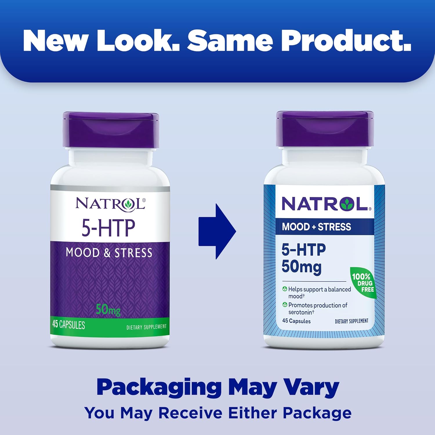 Natrol 5-HTP Mood & Stress Dietary Supplement 50mg Capsules - Balanced Mood Support - 45 Day Supply