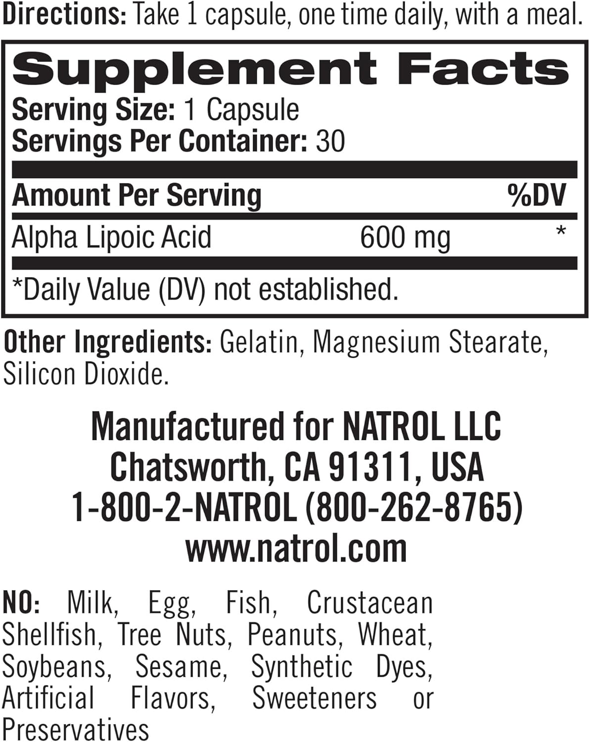 Natrol Alpha Lipoic Acid 600mg Capsules, Antioxidant Support, 30ct x 5 Pack