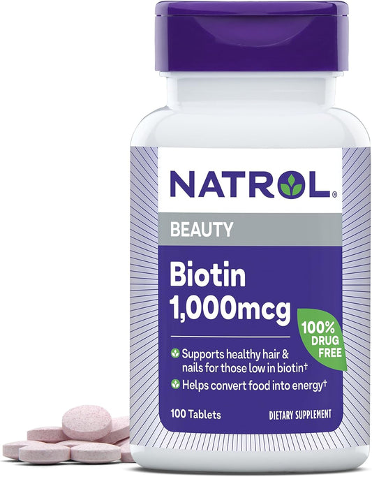 Natrol Beauty Biotin 1000mcg Dietary Supplement for Hair, Skin, Nails - 1200 Tablets, 100 Day Supply