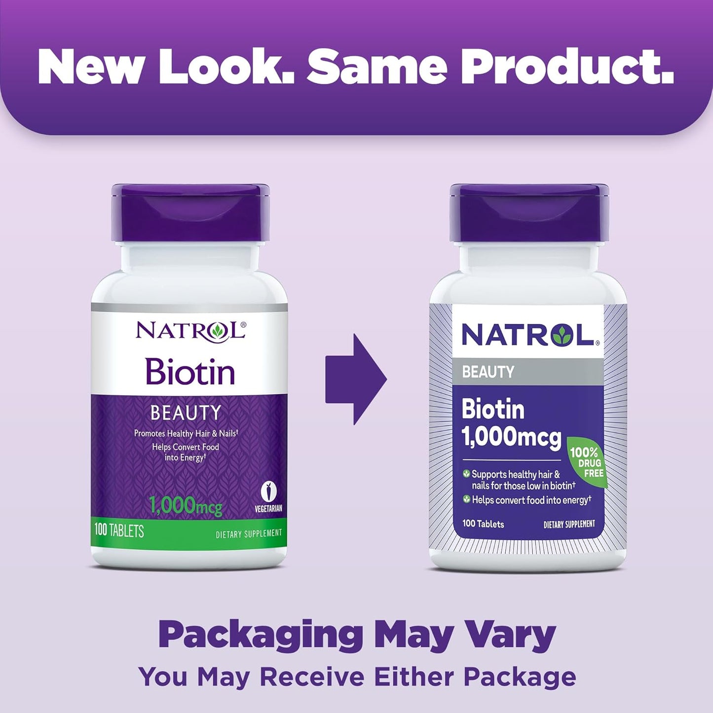 Natrol Beauty Biotin 1000mcg Dietary Supplement for Hair, Skin, Nails - 1200 Tablets, 100 Day Supply