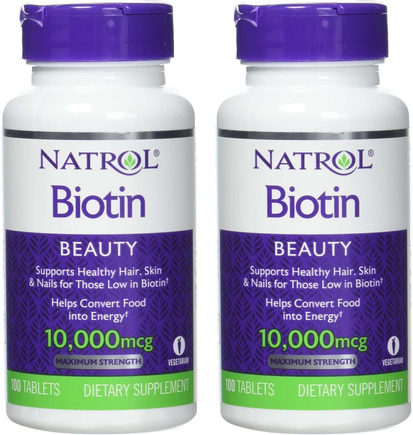 Natrol Biotin Tablets 10000 mcg - Twin Pack of 200 Count Tablets