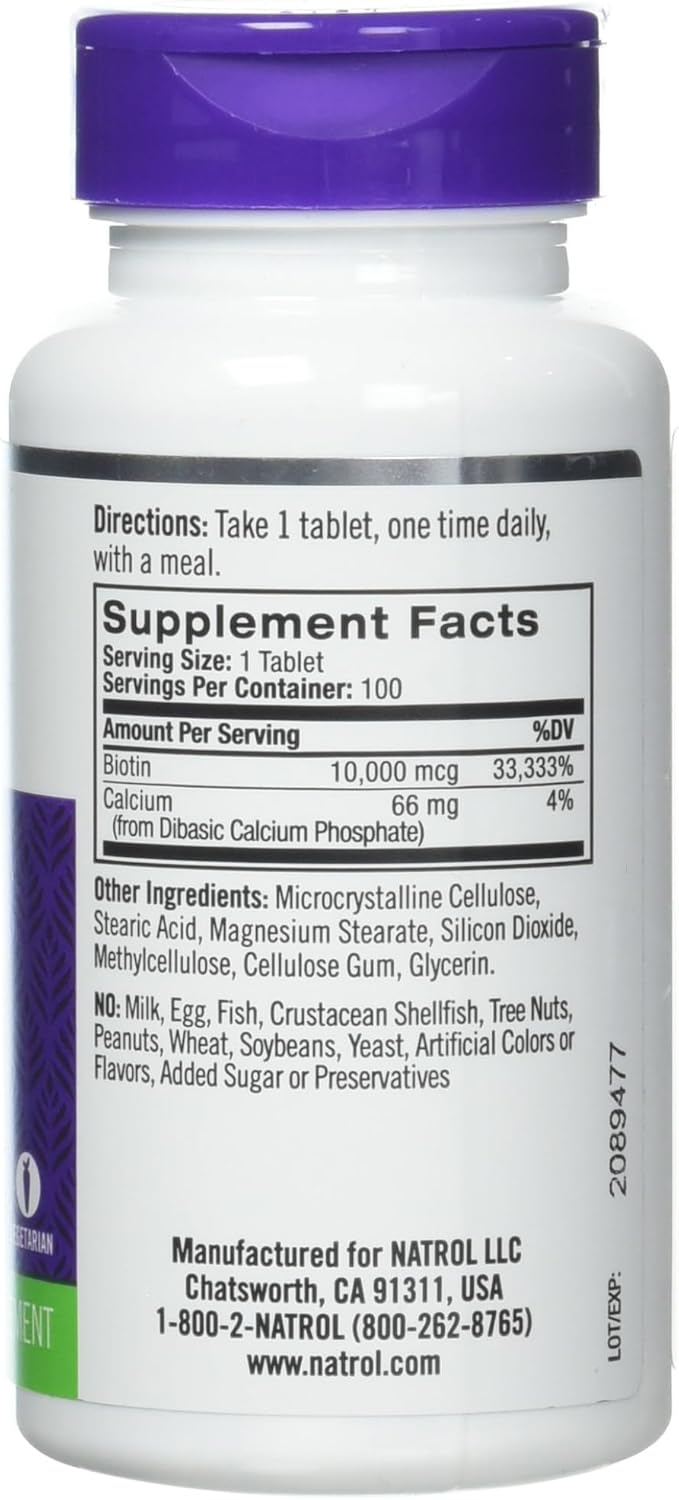 Natrol Biotin Tablets 10000 mcg - Twin Pack of 200 Count Tablets