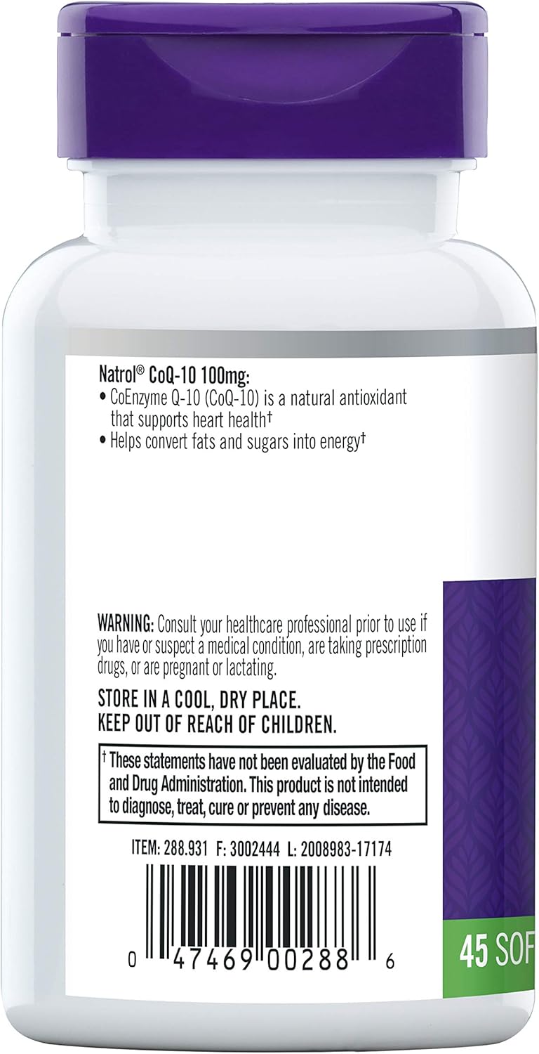 Natrol CoQ-10 Softgels 100mg for Heart Health - 45 Count Dietary Supplement