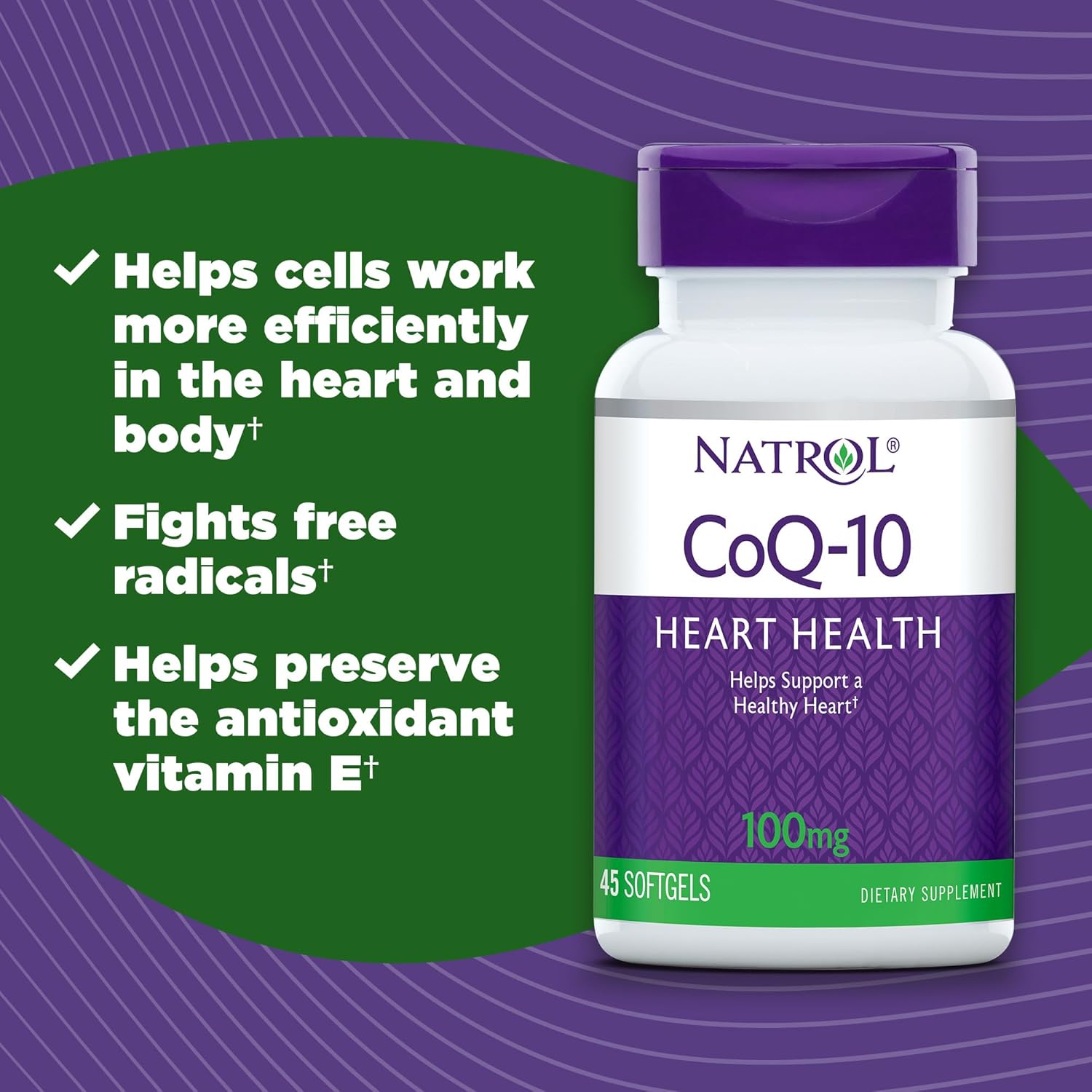 Natrol CoQ-10 Softgels 100mg for Heart Health - 45 Count Dietary Supplement
