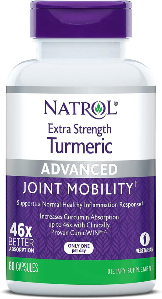 Natrol Extra Strength Turmeric Capsules - Joint Health Dietary Supplement for Adults - 60 Day Supply