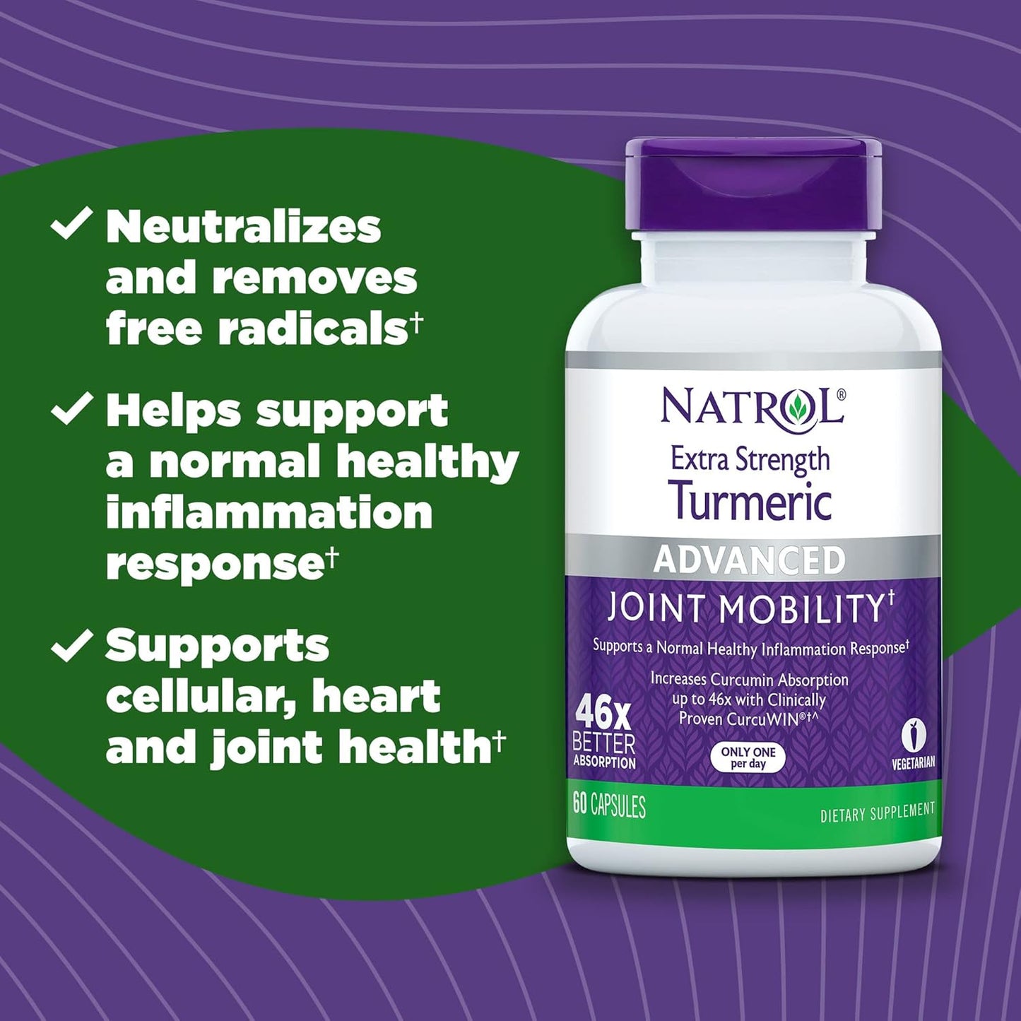 Natrol Extra Strength Turmeric Capsules - Joint Health Dietary Supplement for Adults - 60 Day Supply
