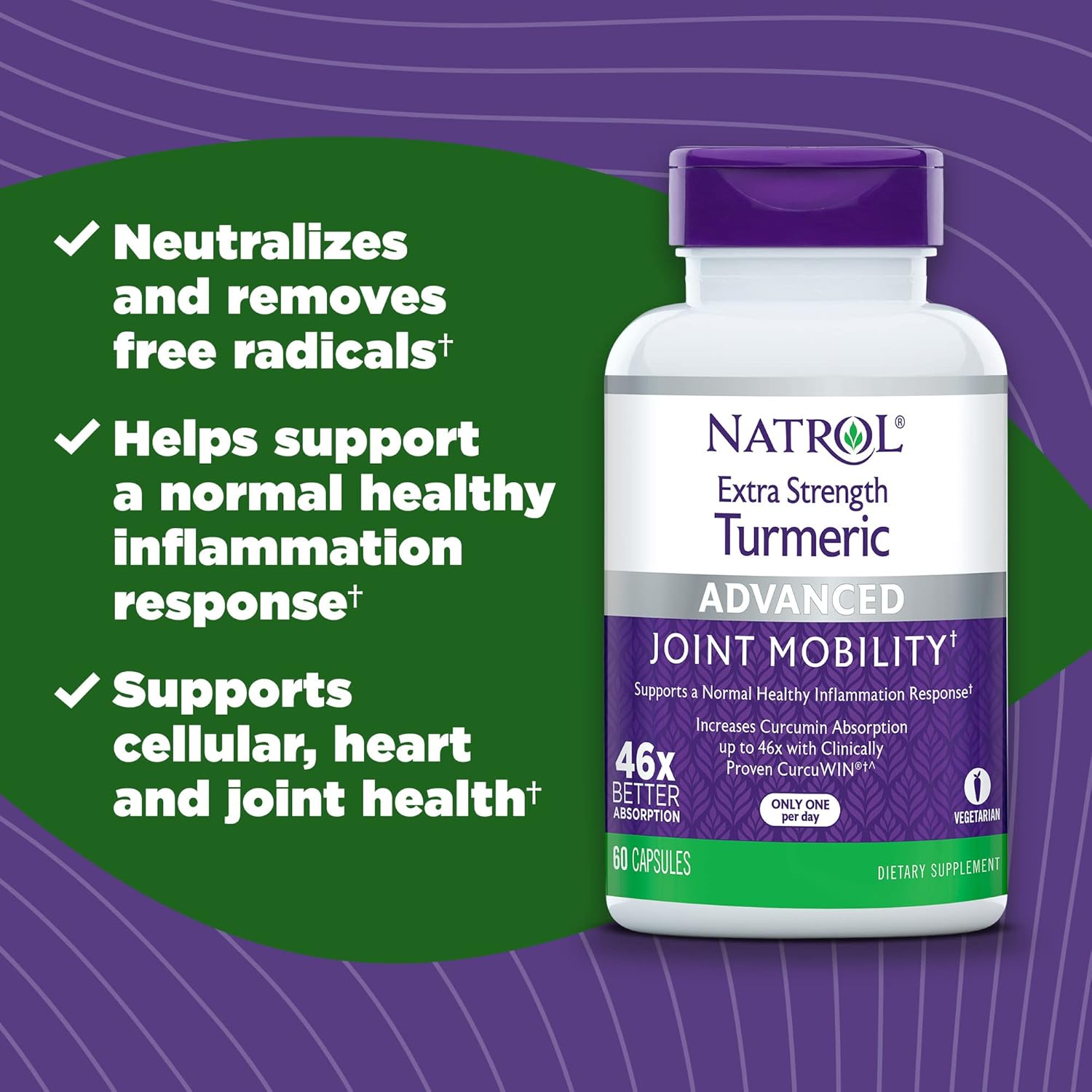 Natrol Extra Strength Turmeric Capsules - Joint Health Dietary Supplement for Adults - 60 Day Supply