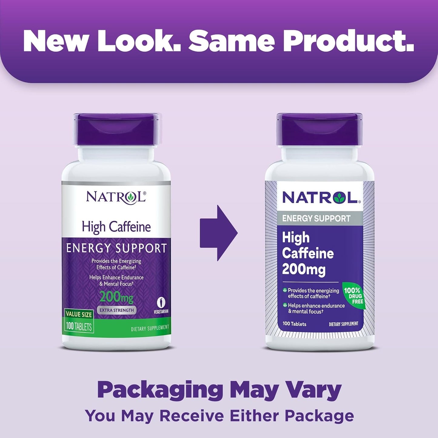 Natrol High Caffeine Energy Support Supplement, 200 mg per Serving, 100 Tablets, 100 Day Supply for Adults