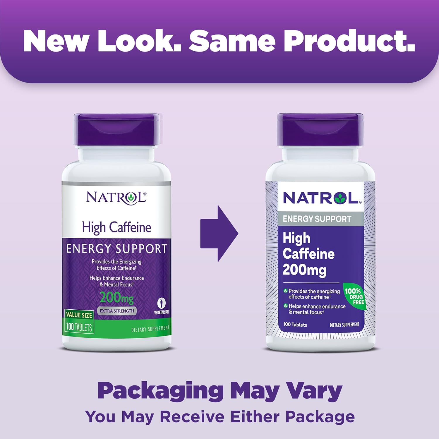 Natrol High Caffeine Energy Support Supplement, 200 mg per Serving, 100 Tablets, 100 Day Supply for Adults