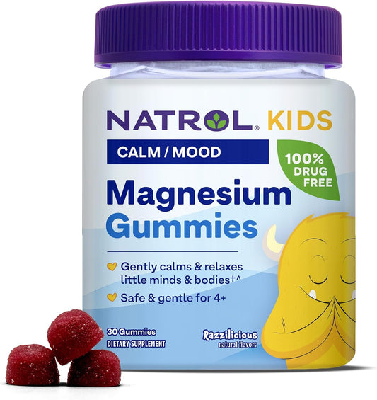 Natrol Kids Magnesium Citrate Gummies - Calm & Relax Little Minds and Bodies, Support Muscle Function - 30 Razzilicious Gummies