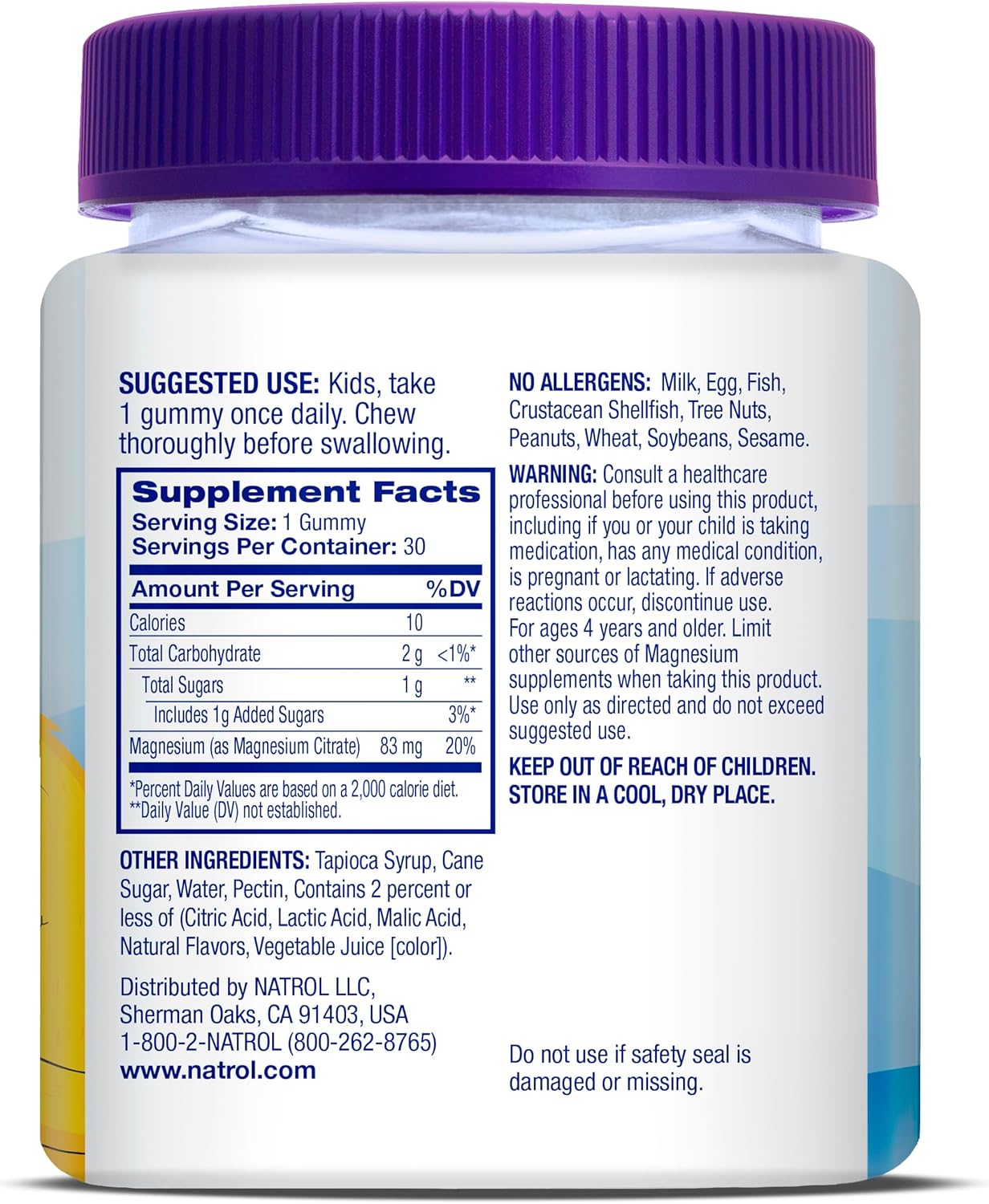 Natrol Kids Magnesium Citrate Gummies - Calm & Relax Little Minds and Bodies, Support Muscle Function - 30 Razzilicious Gummies