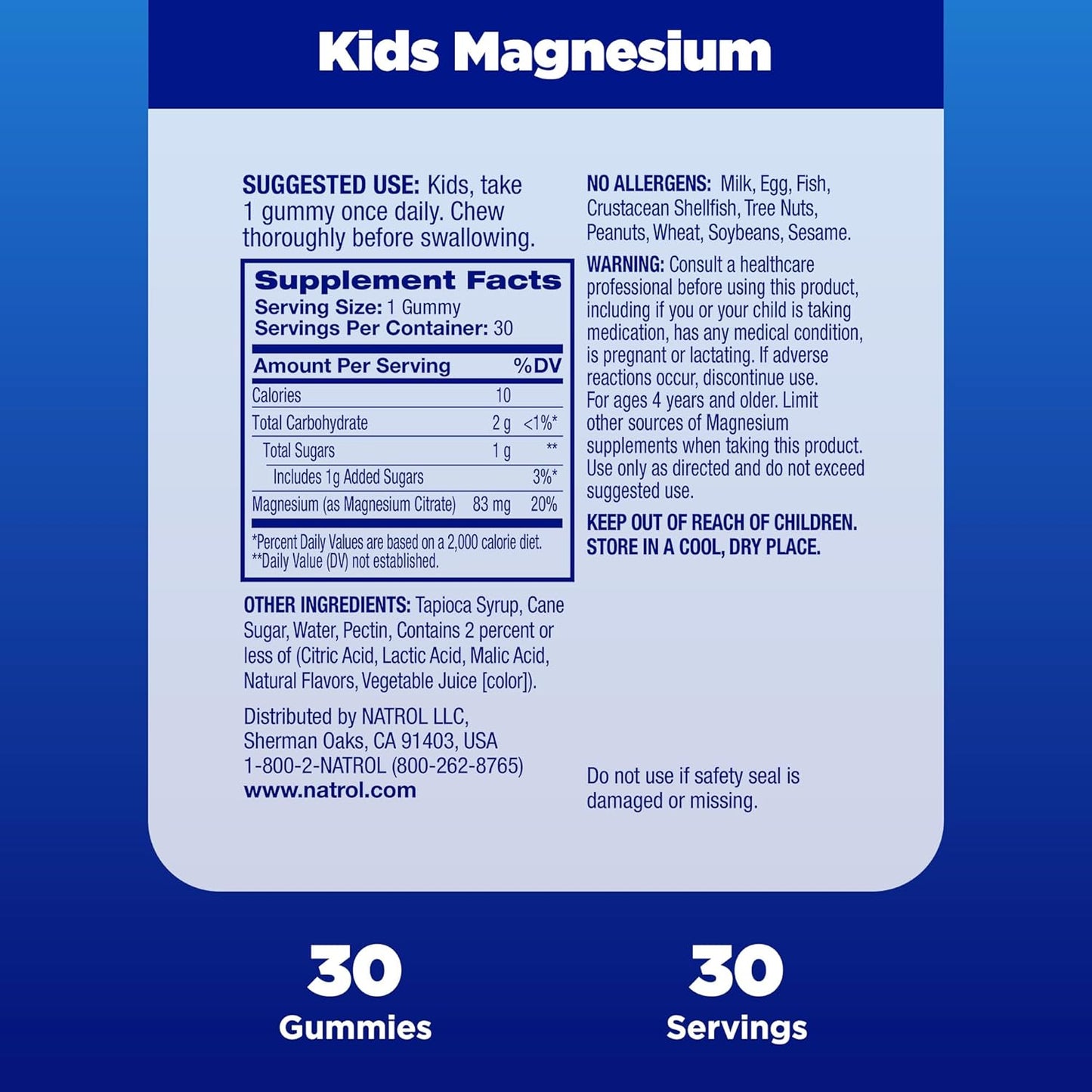 Natrol Kids Magnesium Citrate Gummies - Calm & Relax Little Minds and Bodies, Support Muscle Function - 30 Razzilicious Gummies