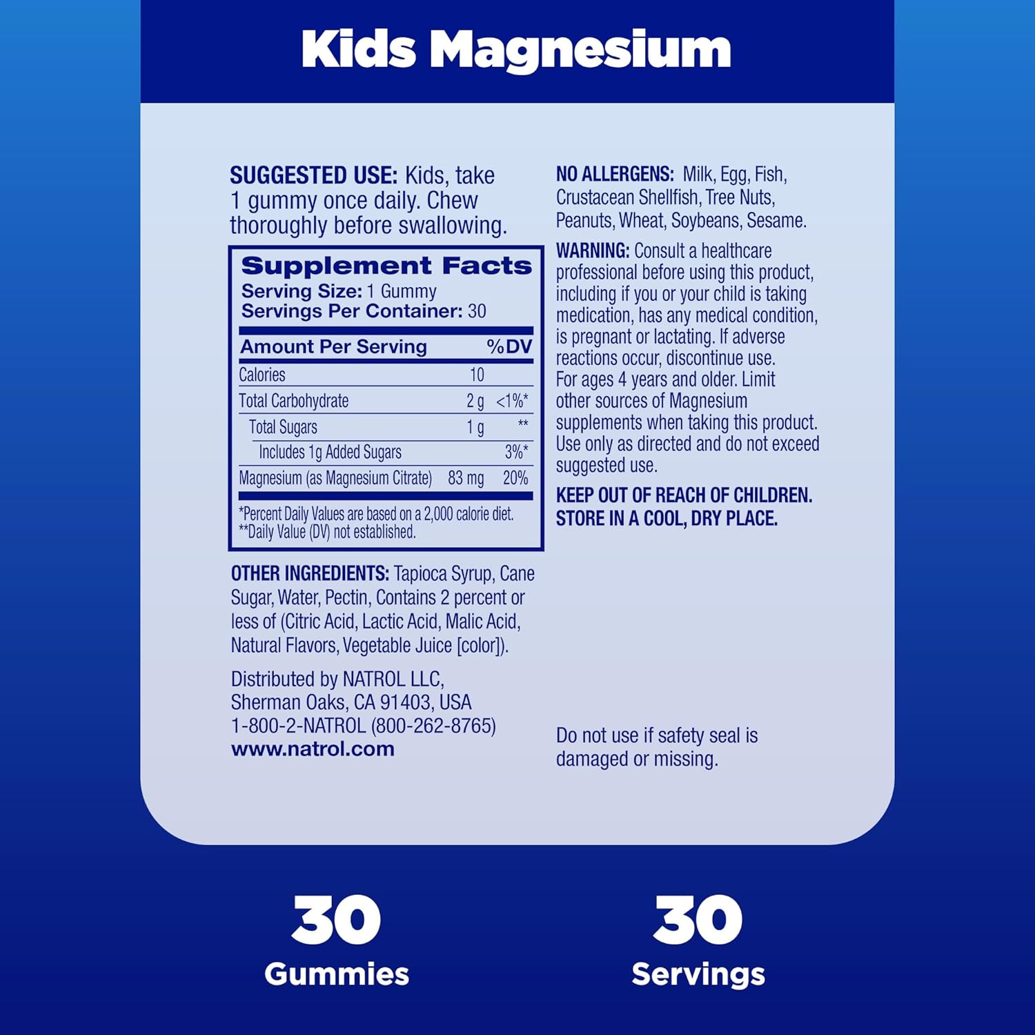 Natrol Kids Magnesium Citrate Gummies - Calm & Relax Little Minds and Bodies, Support Muscle Function - 30 Razzilicious Gummies