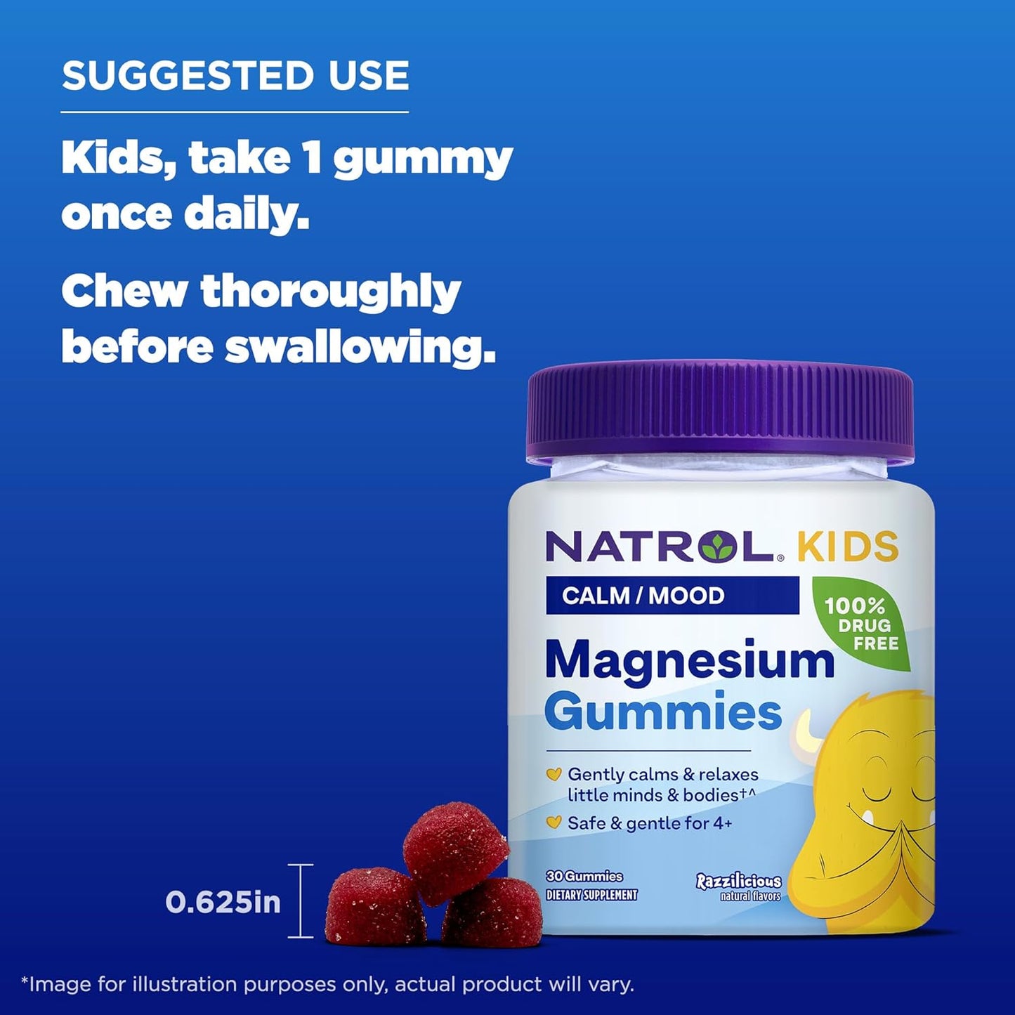Natrol Kids Magnesium Citrate Gummies - Calm & Relax Little Minds and Bodies, Support Muscle Function - 30 Razzilicious Gummies