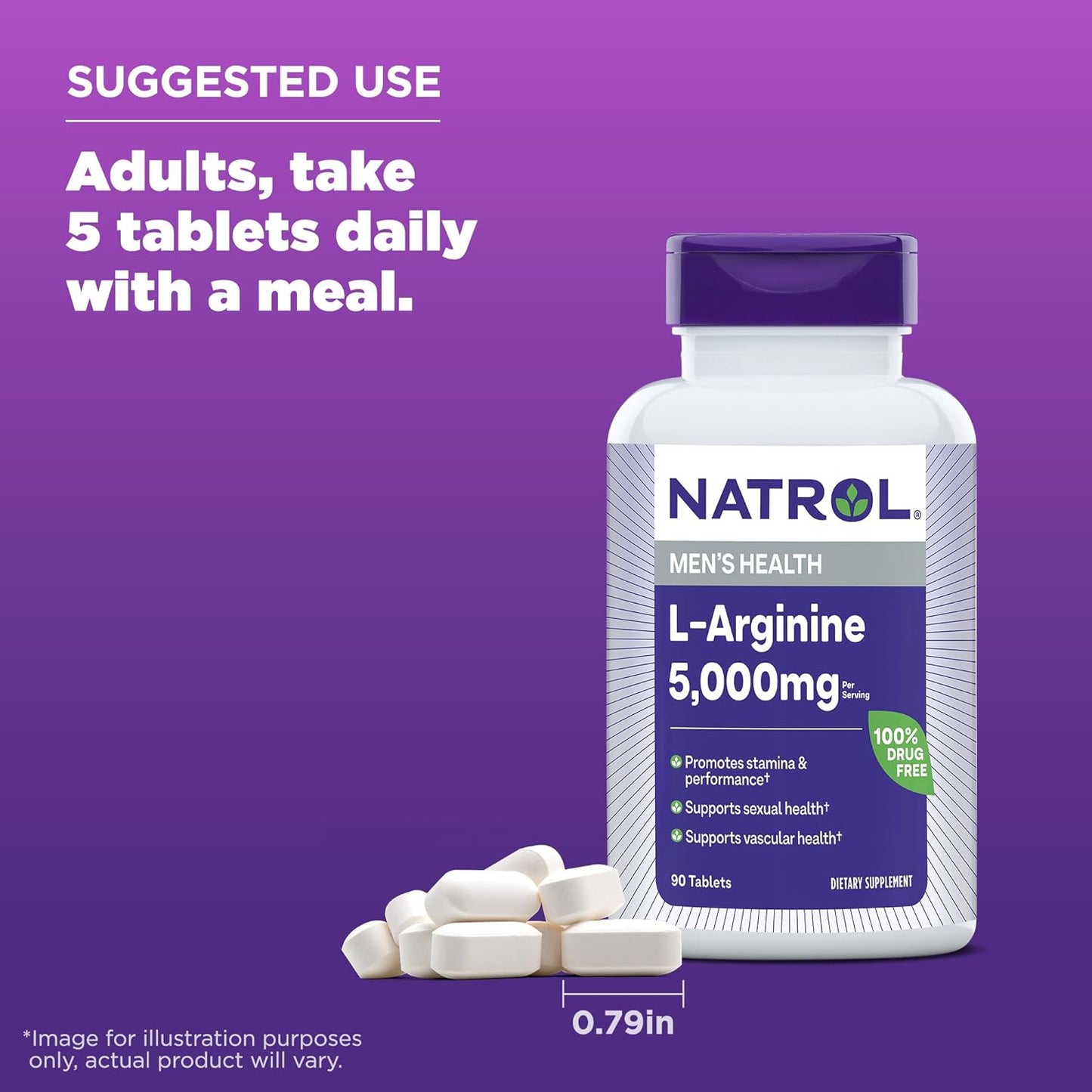 Natrol L-Arginine 5,000 mg Dietary Supplement for Men, 90 Tablets, 18 Day Supply