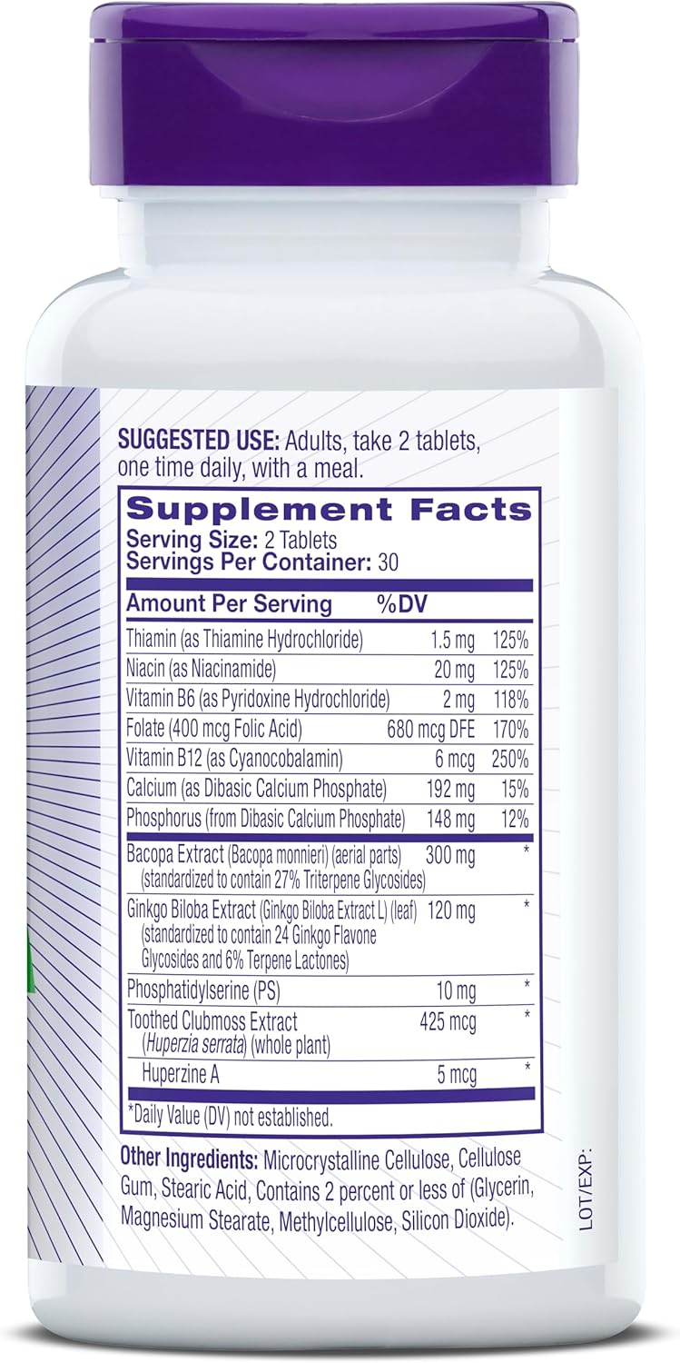 Natrol Memory Complex: Brain Health & Memory Support Supplement with Ginkgo Biloba & B Vitamins, 60 Tablets