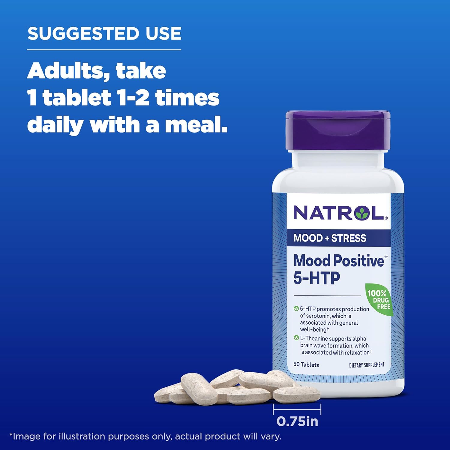 Natrol Mood Positive 5-HTP 50mg Tablets with L-Theanine and B Vitamins - 12 Pack