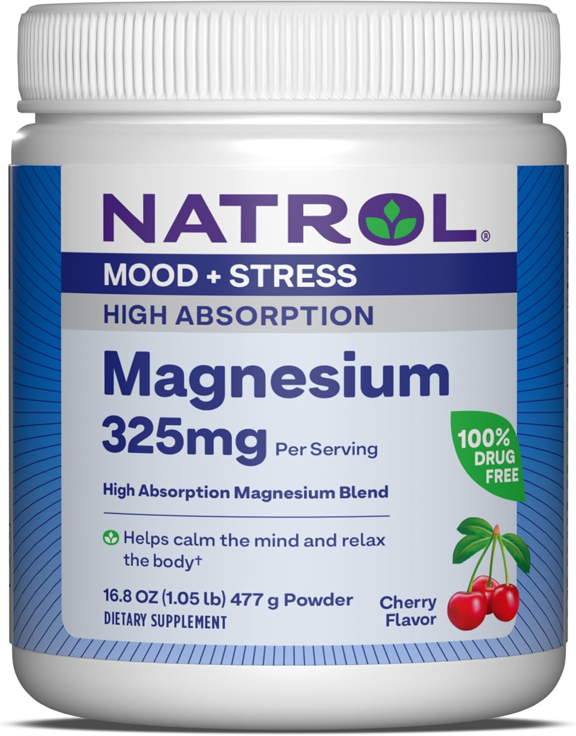 Natrol Mood + Stress Magnesium Blend with Potassium, Cherry-Flavored Powder, 45-Day Supply